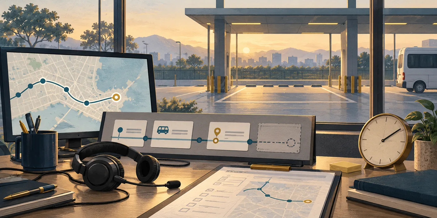 Editorial illustration of a dispatch desk prepared for reviewing a missed pickup.